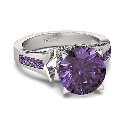 Jeulia Lilac Flower Round Cut Sterling Silver Ring Cubic Zirconia CZ Engagement Anniversary Eternity Promise Wedding Band Ring for Wife Girlfriend With Jewelry Box3
