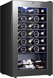 Yeego Wine Fridge – 34 Bottles Wine Cooler, 38–65℉ Digital Control with Double Glass Door & LED Light, Freestanding Wine Fridge Under Counter for Home Bar and Kitchen