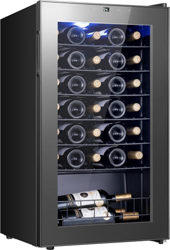 Yeego Wine Fridge – 34 Bottles Wine Cooler, 38–65℉ Digital Control with Double Glass Door & LED Light, Freestanding Wine Fridge Under Counter for Home Bar and Kitchen