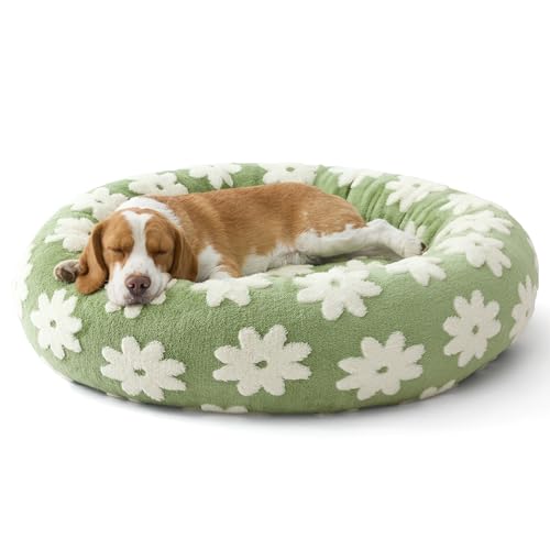 Image of LE SURE Shown on TV Jacquard Donut Dog Beds Large Sized Dog,Green 33x33x8in