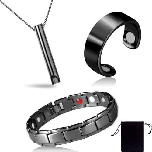KSJEHW Bracciale Magnetico Uomo in Titanio 3 Pezzi