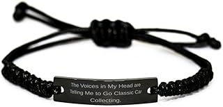 The Voices in My Head are Telling. Black Rope Bracelet, Classic Car Collecting Engraved Bracelet, Brilliant for Classic Car Collecting