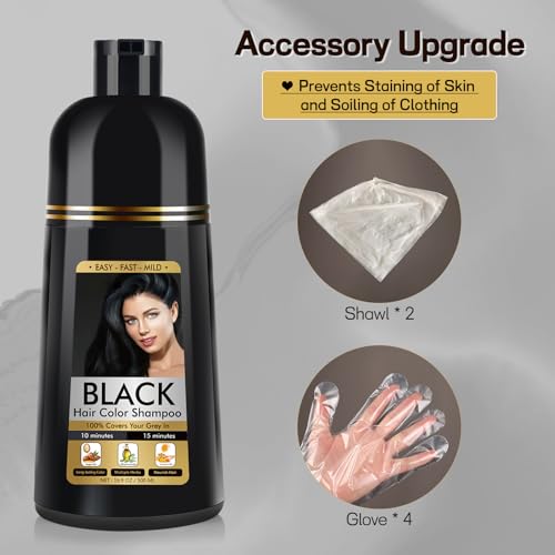 Schwarzes Haarfärbeshampoo für Graues Haar, Sofort Haarfarben Shampoo für Männer und Frauen, Black Hair Dye Shampoo 3 in 1, 500ml