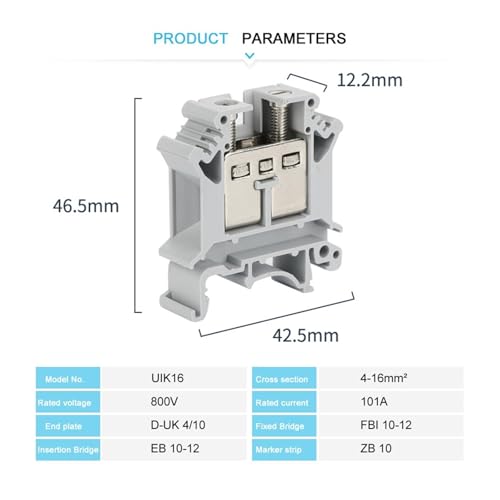 Conector eléctrico de cable de 16 mm² UIK16 para fijación en riel DIN, 10 uds 3