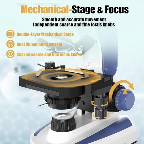 Image of Lab Monocular Compound Microscope with 7'' LCD Screen, 40X-2500X Magnification Microscope for Adults, Dual Illumination, Built-in 5MP Camera, Dual Mechanical Stage for Lab School Farm (Black)