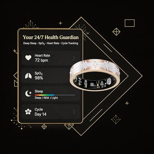 GINIXPIONE Smart Ring for Women Gift, Fitness & Vital Signs Monitoring, Sleep Tracker/Remote Photography/No Subscription(White,8#)