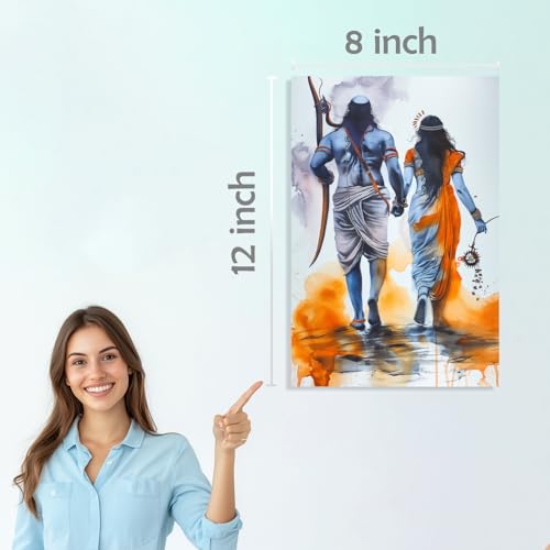 Image of SiddArtify Ramayana Watercolor Art Print Set - Blue - Orange - Gold - 300GSM Board - 8x12 Inch - Pack of 6 Wall Room Decoration art Poster Prints