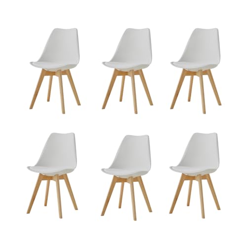 Egoonm Juego De 6 Sillas De Comedor Escandinavas, Sillas De Cocina Retro Tapizadas Con Patas De Madera Maciza De Pino, Blanco Egoonm Juego De 6 Sillas De Comedor Escandinavas, Sillas De Cocina Retro Tapizadas Con Patas De Madera Maciza De Pino, Blanco