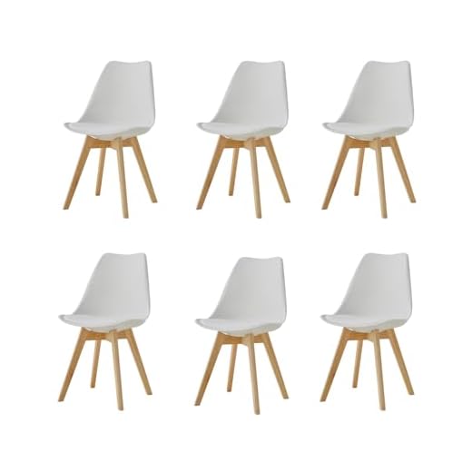 EGOONM Juego de 6 Sillas de Comedor Escandinavas, Sillas de Cocina Retro Tapizadas con Patas de Madera Maciza de Pino, Blanco