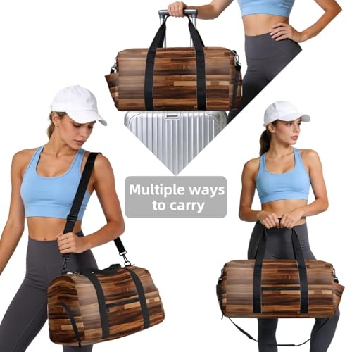 Bolsa de equipaje deportiva con estampado de grano de madera y bandolera cruzada ajustable 4