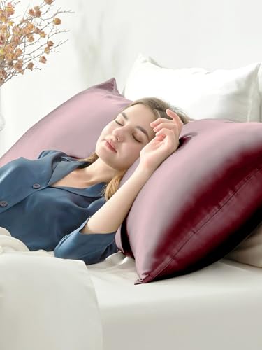 Image of THXSILK Set of 2 100% Mulberry Silk Pillowcase for Hair and Skin Health, 22 Momme Soft and Smooth Pillowcases with Hidden Zipper, Both Sides Premium Grade 6A+ Silk, Body Size 20 inchx54 inch, Purple