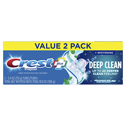 Crest Plus Deep Clean Complete Whitening Toothpaste, Effervescent Mint, 5.4 Ounce, Pack of 2, 6 Count