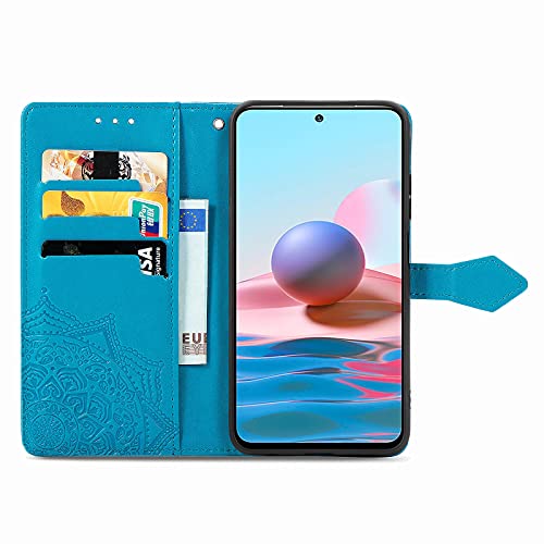 Urspasol for Xiaomi Redmi Note 10/10s 4G Case Wallet Premium PU Leather Mandragora Folio Flip Stand Credit Card Slot Kickstand Magnetic Closure Cover Wrist Strap (Blue)