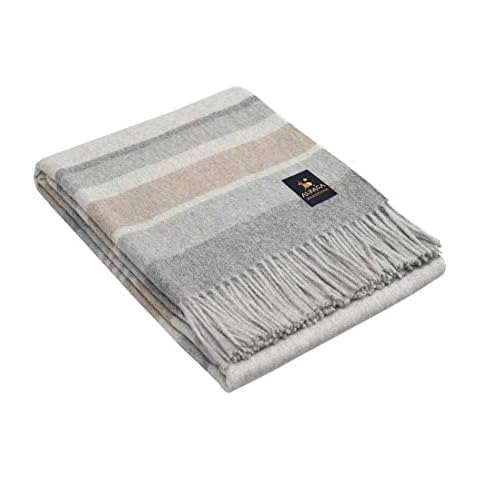 Alpaca Merino Wool Blanket Throw Warm and Soft Multicolor Striped Design Peru (Soft Gray/Silver/Soft Camel) Cover