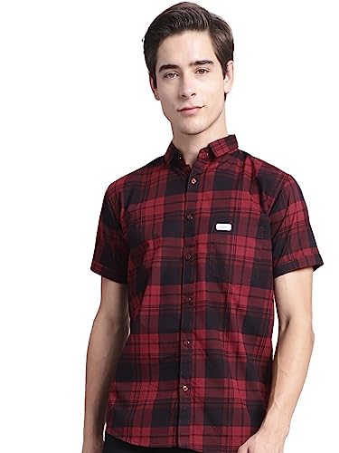 Image of Majestic Man Men Cotton Checkered Half Sleeve Slim Fit Casual Shirt