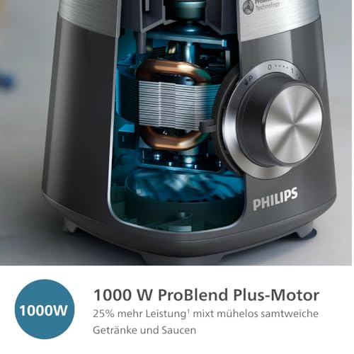 Philips 5000-Serie Standmixer - 1000 W. 2L maximales Fassungsvermögen. ProBlend Plus-Technologie. Spülmaschinengeeignete Teile. Schwarz (HR3020/20) – Bild 4