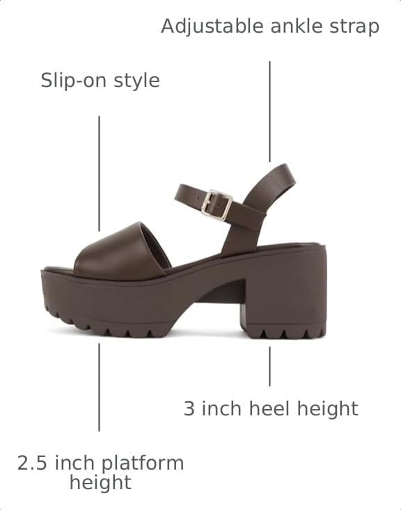Image of Soda inchStacie inch ~ Women Open Toe Lug Sole Mid Block Heeled Sandals with Adjustable Ankle Strap
