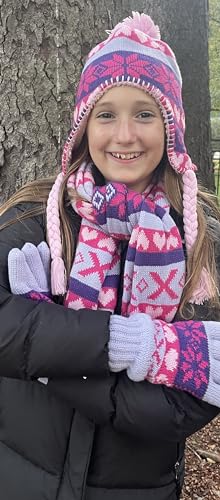 Image of N'Ice Caps Kids Hat Glove Scarf Girls 3 Piece Winter Knit Set Sherpa Lined