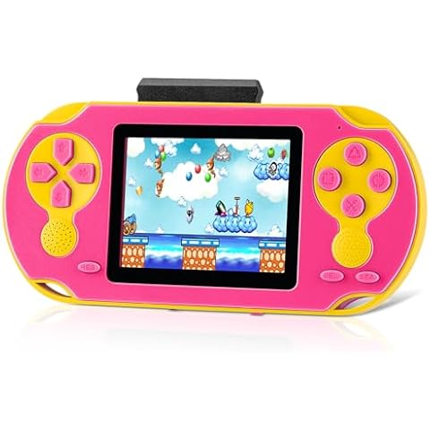 16 Bit Handheld Game for Kids, Video Game Player with Built in 230 HD Games, 3.0'' Screen Retro Electronic Game Machine with 3 Game Cartridges, Portable Rechargeable Games for Ages 4-12 (Rose Red) Cover