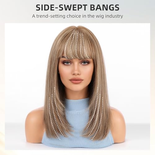 Image of KKU 16 Inch Human Hair Wig,Human Hair Wigs,Human Hair Wig With Bangs, Lady Wigs Human Hair, Real Hair Wigs For Women