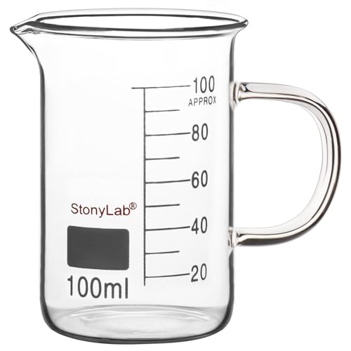 stonylab Bécher en Verre avec Poignée, Verre Borosilicate Gradué Forme Basse Griffin Bécher avec Poignée et Bec Verseur, 100 ml