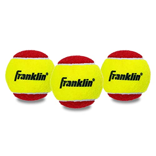 Franklin Sports Starter + Beginner Pressureless Tennis Balls - Great for Training + Practice - Low Bounce Tennis Balls for All Court Surfaces - Red - 3 Pack