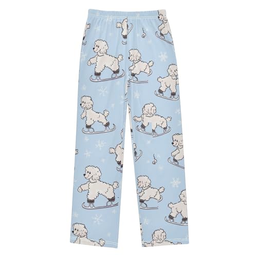 Poodle Ice Skating Boys Long Pants Soft Trousers Elastic Waist Kids Lounge Bottoms with Pockets S-XL