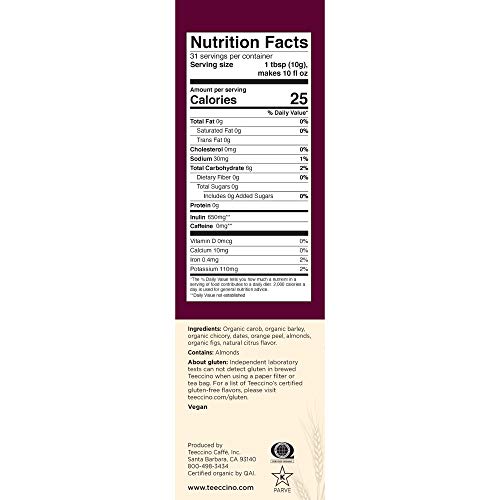 Teeccino Blood Orange Chicory Coffee Alternative - Ground Herbal Coffee That’s Prebiotic, Caffeine Free & Acid Free, Light Roast, 11 Ounce