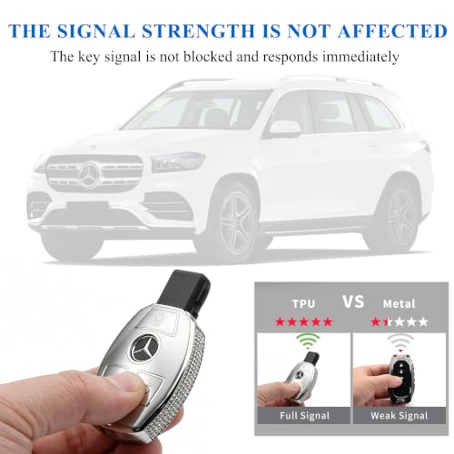 Image of Creativity for Mercedes Benz key cover and keychian (Grey Combination) | TPU key box with Rhinestones is compatible with CLS CLK AMG ML C CL E S SL SLK G GLC GLE GLS M R Smart Remote Key