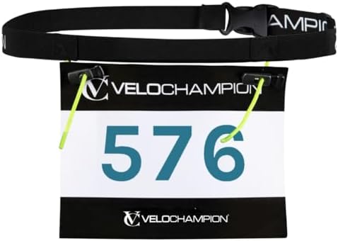 VeloChampion Running, Triathlon, Marathon Number Belt. No pins Needed. - Stretch Fit & Comfortable. No Pins Needed