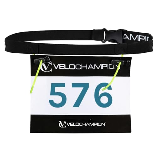 VeloChampion Ceinture de Course Légère pour Homme et Femme - Porte-dossard Élastique à Ajustement Stretch - sans Épingles - 3 Tailles - Course. Triathlon....