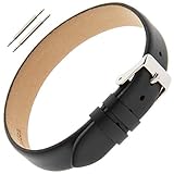 Gilden Ladies 8-12mm Classic Calfskin Black One-Piece Leather Watch Band Charm Bracelet F601-0112 (12 millimeters wide, Black, Silver-Tone Buckle)