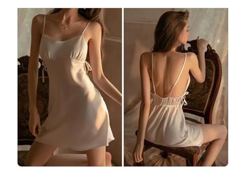 Chemise de nuit noire en soie glacée YZCIS taille L pour femme