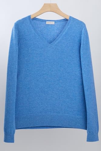 Image of JENNIE LIU Women's 100% Pure Cashmere Long Sleeve Pullover V Neck Sweater