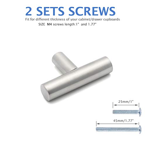 30 Pack Cabinet Knobs Drawer Pulls Brushed Nickel Furniture Hardware - T Bar Euro Style Nickel Kitchen Cabinet Door Handle Bathroom Cabinet Pulls Stainless Steel