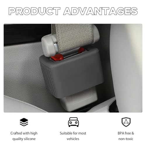 Image of Augeny 2 PCS Seat Belt Buckle Holder, Silicone Auto Rear Seatbelt Buckle Booster to Makes Receptacle Stand Upright for Easy Access, Universal Vehicle Seatbelt Buckle for Kids (Dark Gray)