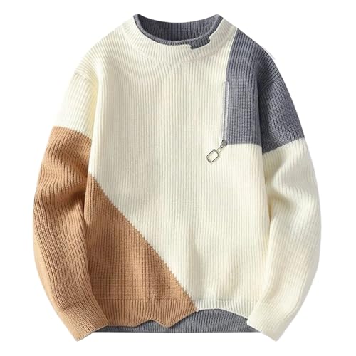 Autumn Winter Thick Warm Men's Knit Sweater O-Neck Patchwork Loose Knitted Pullovers Men Streetwear