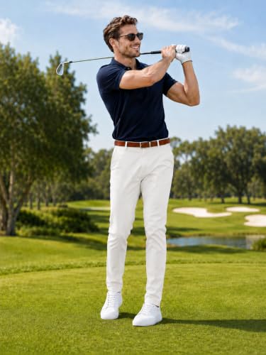 Image of HUNGSON Mens Chinos Dress Pants Slim Fit Stretch Business Casual Golf Work Slacks Trousers