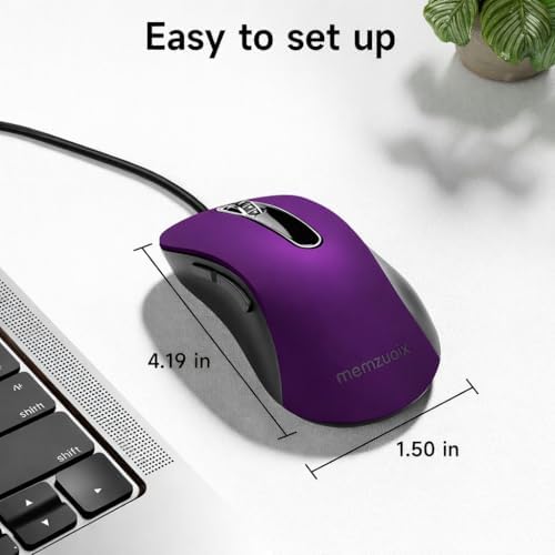memzuoix Wired Mouse, USB Computer Mouse 1400 DPI Mobile Optical Mouse Ergonomic Design Computer Mice with 5FT Cord for Laptop, PC, Desktop, MacBook, 5 Buttons (Purple) - 5