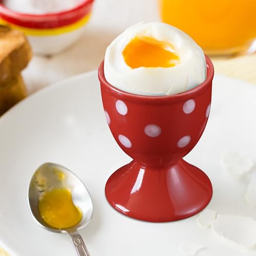 Image of Cinf Ceramic Egg Cups, Set of 2, Red Boiled Egg Holders for Breakfast