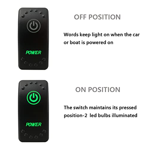 Image of Green Backlit Rocker Switch 5 Pin ON-Off Laser Etched Button Switch with Wires for Car Marine Boat UTV 20A /12V 10A /24V (Power)
