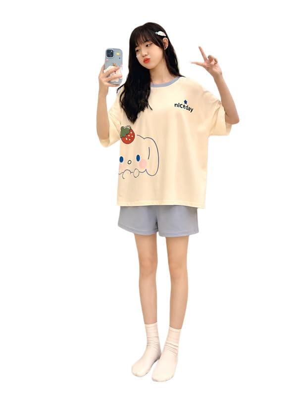 Image of KSHS Women Cotton Night Suit Top & Shorts Set | Loose Fit Printed Nightwear Co Ord Set Stylish Western | Soft Breathable Sleepwear Shorts with Pocket for Women
