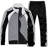 Sun Lorence Men's Athletic Running Tracksuit Set Casual Full Zip Jogging Sweat Suit GreyBlack Medium