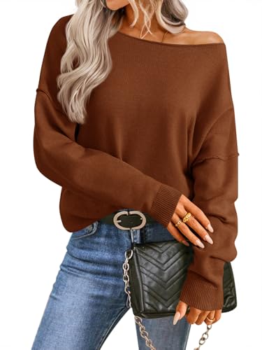 Image of Saodimallsu Womens Off The Shoulder Sweater Boat Neck Batwing Sleeve Knit Pullover 2025 Cute Casual Trendy Jumper Tops