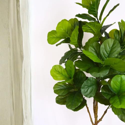 Image of ARICK DECOR Artificial Fiddle Leaf Fig Tree 6ft | Realistic Faux Silk Lush Green Plant in Pot | Peacock Shaped Large Floor Plant for Living Room, Home Office & Indoor Decor (6Ft, Green)