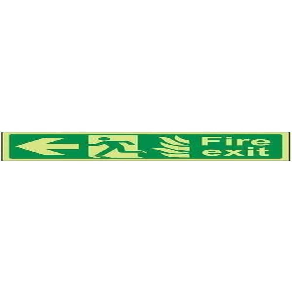 V Safety Glow In The Dark NHS Fire Exit Arrow Left Sign - 600mm x 200mm - Rigid Plastic