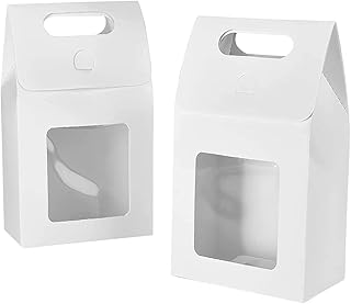 Qanye - Sacchetti Regalo Di Carta Bianca Con Manici E Finestra Trasparente,5.8 X 9.8 X 15 Cm, 25 Pezzi