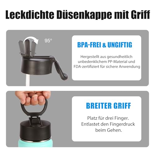 Volhoply 650ml Trinkflasche Edelstahl, vakuumisolierte doppelwandige Thermosflasche mit Strohhalm und Griff… – Ansicht 6