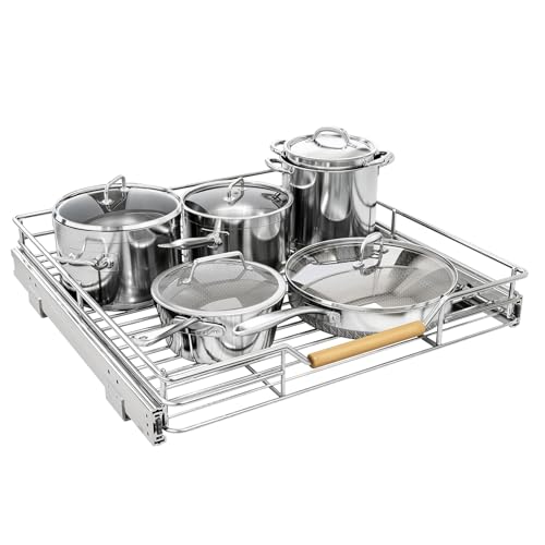 Image of Pull out Cabinet Organizer, 21 inchW X 21 inchD, Heavy Duty Smooth Sliding Under Cabinet Shelves for Pots and Pans, Full-Extension Roll out Drawers, Slide out Organization for Home Kitchen Pantry