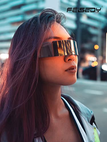 Feisedy 80S Futuristic Cyclops Cyber Visor Sunglasses Men Women Punk Style Cosplay B2740 #TOP2